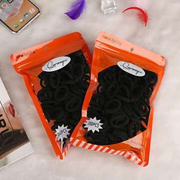 Black Seamless Hair Ties – Cotton Hair Bands – Tiny Elastics Ponytail Holders for Toddlers, 1 Inch in Diameter, Black, by Nspring