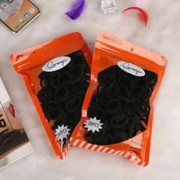 Black Seamless Hair Ties – Cotton Hair Bands – Tiny Elastics Ponytail Holders for Toddlers, 1 Inch in Diameter, Black, by Nspring