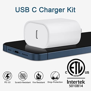 Fast 20W USB C Charger with 6FT Cable for Apple Devices