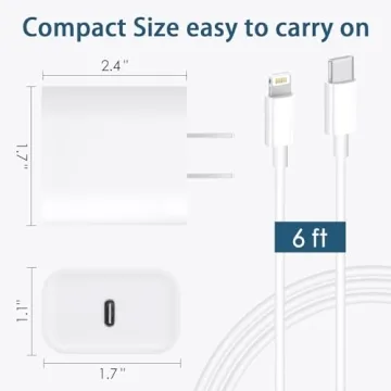 Fast 20W USB C Charger with 6FT Cable for Apple Devices