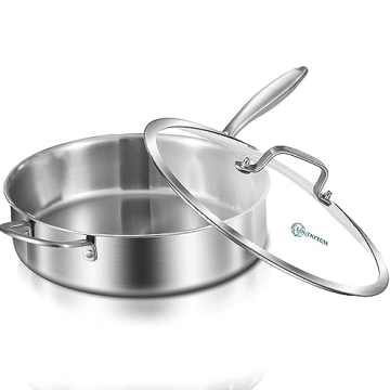 LOLYKITCH Whole Body Tri-Ply Stainless Steel 5.5 QT Sauté Pan with Lid,12 Inch Deep Frying Pan,Jumb...