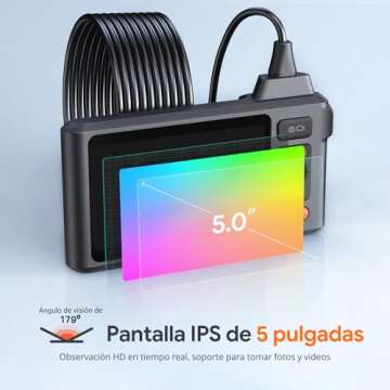 Triple Lens Borescope Tool, DEPSTECH 5" IPS Screen Endoscope Camera with Lights, 1080P Sewer Inspection Camera & Split Screen, 180° Rotation, IP67 Snake Cable, Gadget for Automotive Mechanical Repair