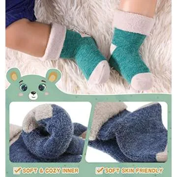 Eocom Comfortable Kids Winter Wool Socks for Ages 0-5