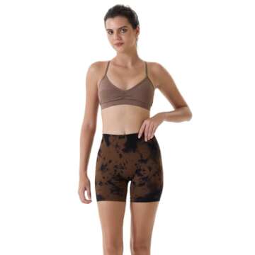 AUROLA Dream Tie Dye Workout Shorts for Women Seamless Scrunch Soft Active Shorts,Brown-Black Tie Dye,S