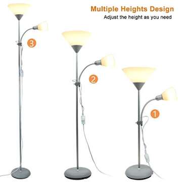 DINGLILIGHTING LED Floor Lamp DLLT Mother-Daughter Floor Lamps with Reading Lights, Modern Standing Pole Light, Torchiere Free Standing Lamp for Living Room, Bedroom, Office (Silver)