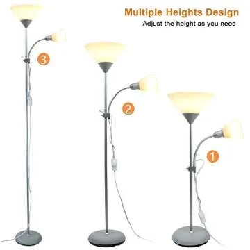 DINGLILIGHTING LED Floor Lamp DLLT Mother-Daughter Floor Lamps with Reading Lights, Modern Standing Pole Light, Torchiere Free Standing Lamp for Living Room, Bedroom, Office (Silver)