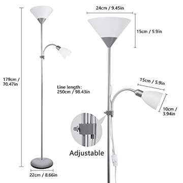 DINGLILIGHTING LED Floor Lamp DLLT Mother-Daughter Floor Lamps with Reading Lights, Modern Standing Pole Light, Torchiere Free Standing Lamp for Living Room, Bedroom, Office (Silver)