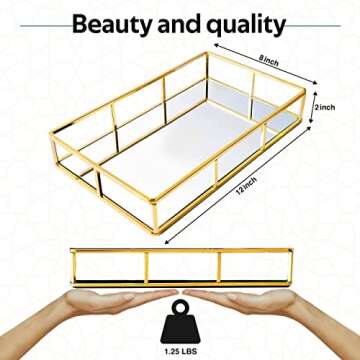 JollyCaper-Gold Tray-Gold Tray Decorative-Perfume Tray-Vanity Tray for Vanity Accessories and Gold R...