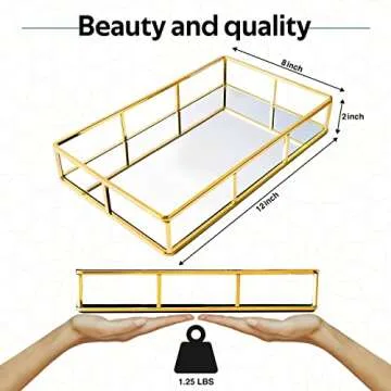 JollyCaper-Gold Tray-Gold Tray Decorative-Perfume Tray-Vanity Tray for Vanity Accessories and Gold R...