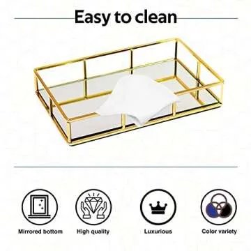JollyCaper-Gold Tray-Gold Tray Decorative-Perfume Tray-Vanity Tray for Vanity Accessories and Gold Room Decor, Mirror Tray in Rectangle Design-Jewelry Tray, Makeup Tray-Gold Bathroom Tray-Candle Tray