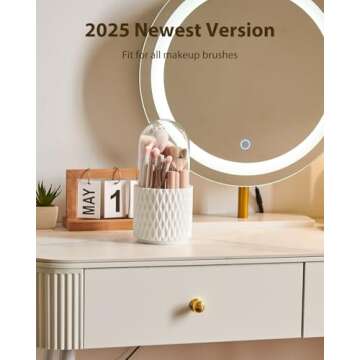 DooGooCoo Makeup Brush Holder [Upgrade] [Dustproof & Waterproof] 360 Rotating Cosmetics Make up Brus...