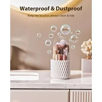 DooGooCoo Makeup Brush Holder [Upgrade] [Dustproof & Waterproof] 360 Rotating Cosmetics Make up Brush Organizer Storage with Lid for Vanity