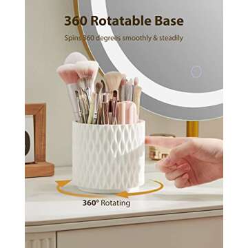 DooGooCoo Makeup Brush Holder [Upgrade] [Dustproof & Waterproof] 360 Rotating Cosmetics Make up Brush Organizer Storage with Lid for Vanity