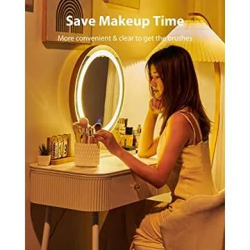 DooGooCoo Makeup Brush Holder [Upgrade] [Dustproof & Waterproof] 360 Rotating Cosmetics Make up Brush Organizer Storage with Lid for Vanity