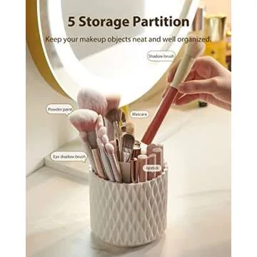 DooGooCoo Makeup Brush Holder [Upgrade] [Dustproof & Waterproof] 360 Rotating Cosmetics Make up Brush Organizer Storage with Lid for Vanity