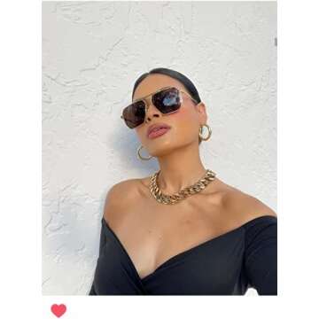 ADE WU Trendy Square Aviator Sunglasses for Women Men, Classic Polarized Oversized Aviators Sun Glas...