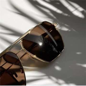 ADE WU Trendy Square Aviator Sunglasses for Women Men, Classic Polarized Oversized Aviators Sun Glasses (Gold Frame/Brown Lense)