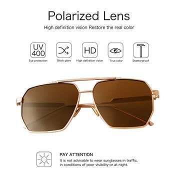 ADE WU Trendy Square Aviator Sunglasses for Women Men, Classic Polarized Oversized Aviators Sun Glasses (Gold Frame/Brown Lense)