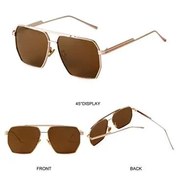 ADE WU Trendy Square Aviator Sunglasses for Women Men, Classic Polarized Oversized Aviators Sun Glasses (Gold Frame/Brown Lense)