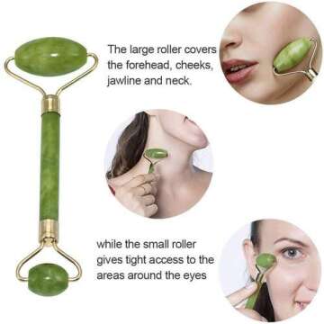 Jade Roller & Gua Sha masssage tool Skin Detox, Massager Roller Reduce Wrinkles Face Body Eyes Neck Original Natural Jade Stone Anti-Aging Roller Massager Treatment Natural Beauty Skincare facial Tool