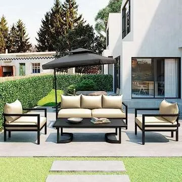 LUMISOL 4-Piece Aluminum Patio Furniture Set, Patio Conversation Set with Coffee Table, Outdoor Sect...