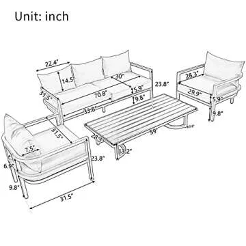 LUMISOL 4-Piece Aluminum Patio Furniture Set, Patio Conversation Set with Coffee Table, Outdoor Sectional Metal Sofa with Cushions for Balcony, Lawn, Backyard, Poolside (Beige)