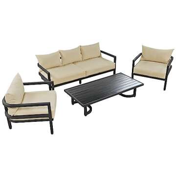 LUMISOL 4-Piece Aluminum Patio Furniture Set, Patio Conversation Set with Coffee Table, Outdoor Sectional Metal Sofa with Cushions for Balcony, Lawn, Backyard, Poolside (Beige)