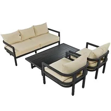 LUMISOL 4-Piece Aluminum Patio Furniture Set, Patio Conversation Set with Coffee Table, Outdoor Sectional Metal Sofa with Cushions for Balcony, Lawn, Backyard, Poolside (Beige)