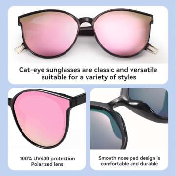 Polarized Oversized Sunglasses for Women Men Trendy Cateye Sun Glassses Retro Large Frame Shades Mirrored Pink