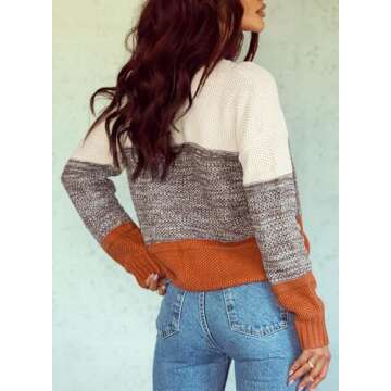 Dokotoo Womens Sweaters Fall 2024 Winter Crewneck Long Bat Sleeve Color Block Pullover for Women Cas...