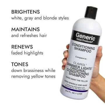 Generic Value Products Conditioning Purple Shampoo, Tones Down Brassiness, Brightens and Refreshes Faded Highlights, Removes Yellow Tones, 33.8 Oz