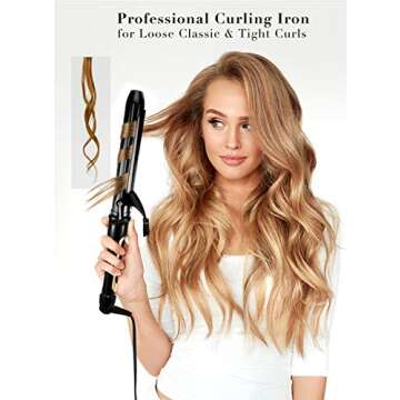 LANVIER 1.25 Inch Curling Iron, Extra Long Barrel 1 1/4 Inch Curling Iron for Long Hair up to 450F, ...