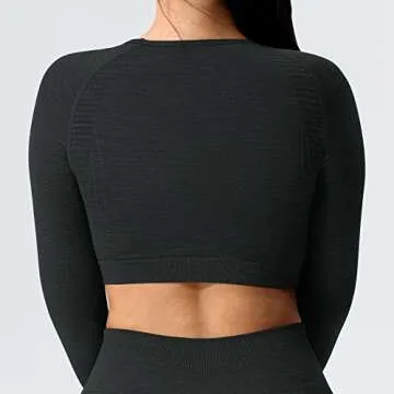 YEOREO Seamless Long Sleeve Crop Gym Shirts for Women Workout Yoga Tops Women Shirt Black Ash