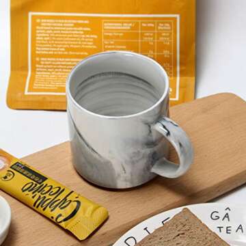 Smilatte 12 oz Stackable Coffee Mugs for Office, M101 Novelty Marble Ceramic Cup for Boy Girl lover Women Men, Set of 4, Gray