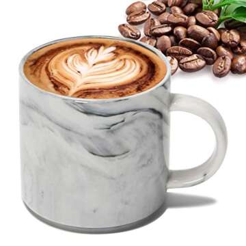 Smilatte 12 oz Stackable Coffee Mugs for Office, M101 Novelty Marble Ceramic Cup for Boy Girl lover Women Men, Set of 4, Gray