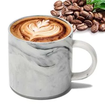 Smilatte 12 oz Stackable Coffee Mugs for Office, M101 Novelty Marble Ceramic Cup for Boy Girl lover Women Men, Set of 4, Gray