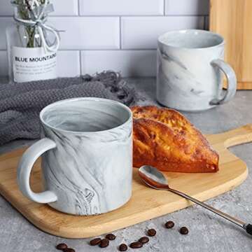 Smilatte 12 oz Stackable Coffee Mugs for Office, M101 Novelty Marble Ceramic Cup for Boy Girl lover Women Men, Set of 4, Gray