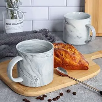 Smilatte 12 oz Stackable Coffee Mugs for Office, M101 Novelty Marble Ceramic Cup for Boy Girl lover Women Men, Set of 4, Gray