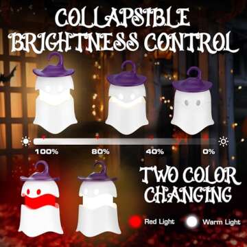 EverBrite 3-Pack Halloween Hanging Ghost Lights, Collapsible Ghost Camping Lantern, Two Color Changi...