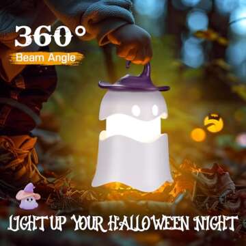 EverBrite 3-Pack Halloween Hanging Ghost Lights, Collapsible Ghost Camping Lantern, Two Color Changing, Indoor/Outdoor Halloween Spooky Party Decorations, Battery Included