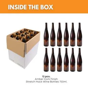 FastRack - 750 ml Amber Wine Bottles (Pack of 12), Stretch Hock Liquor Bottles, W13 Amber Glass Bott...