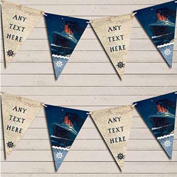 Vintage Nautical Map Sea Ship Titanic Personalized Birthday Bunting Garland Decoration