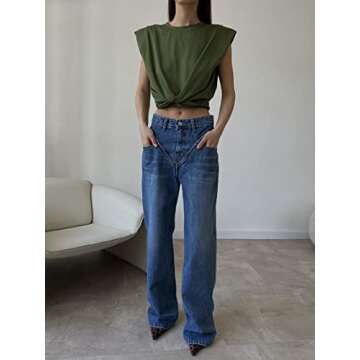 High Waist Boyfriend Jeans for Women Y2K Trendy Straight Jeans Girls Wide Leg Vintage 90s Denim Pants Streetwear Mom Jeans Blue