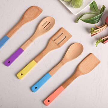 Heselian 6 Piece Bamboo Cooking Utensil Set for Eco-Friendly Cooking