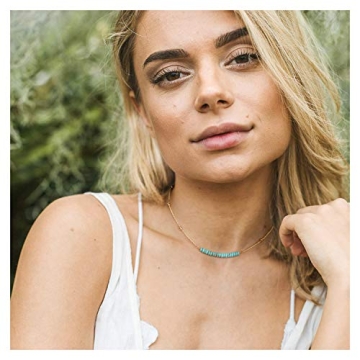 Handmade 18K Gold Turquoise Bead Choker Necklace Women