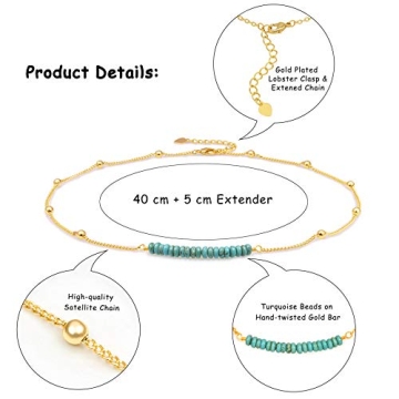 Handmade 18K Gold Turquoise Bead Choker Necklace Women