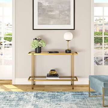 Henn&Hart 42" Wide Rectangular Console Table - Durable Brass Finish, Entryway Accent.