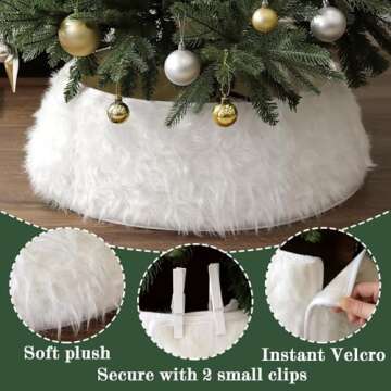 Bunny Chorus Christmas Tree Collar, Snow White Luxury Thick Plush Faux Fur Tree Collars, Rustic Xmas Tree Ring Size Adjustable Tree Cover Tree Skirt for Holiday Decorations Christmas Home Décor