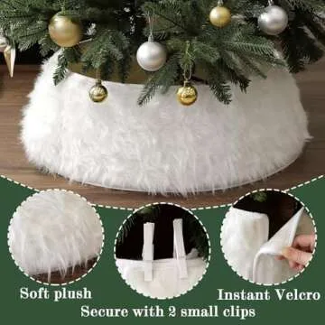 Bunny Chorus Christmas Tree Collar, Snow White Luxury Thick Plush Faux Fur Tree Collars, Rustic Xmas Tree Ring Size Adjustable Tree Cover Tree Skirt for Holiday Decorations Christmas Home Décor