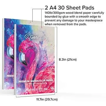 GenCrafts Watercolor Paper Pad 2 Pack - A4 8.3x11.7" - 60 Sheets Total (140lb/ 300gsm) - Cold Press Acid Free Art Sketchbook Pad for Painting & Drawing, Wet, Mixed Media